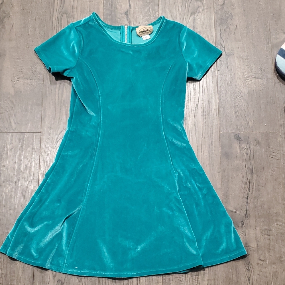 Teal Velvet Short Sleeve Kids Dress